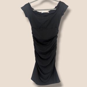 Susana Monaco Black Ruched Jersey Knit Bodycon Mini Dress Little Black Dress